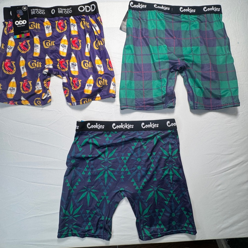 Mens Boxer Briefs 3PK Colt 45 & Plaid Print Cookies & ODD Medium